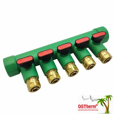 PPR Manifolds With Ball Valve Hot Water Red 5 Ways Manifolds Customized Logo and Color 25mm