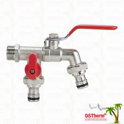 Brass Economic Double Outlet Bibcocks Nickel Plated Tap With Red Handle 1/2