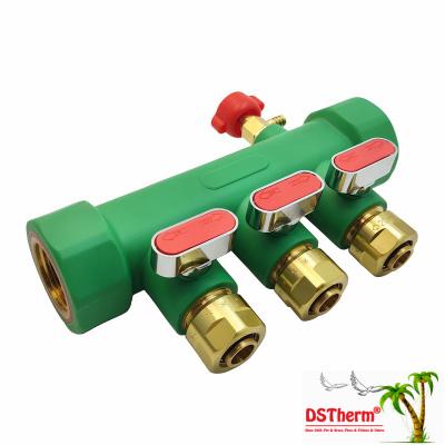 PPR Manifolds With Ball Valve Hot & Cold Water Red 3 Ways Manifolds Customized Logo and Color 25mm