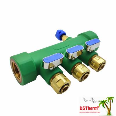 PPR Manifolds With Ball Valve Hot & Cold Water Blue 3 Ways Manifolds Customized Logo and Color 25mm